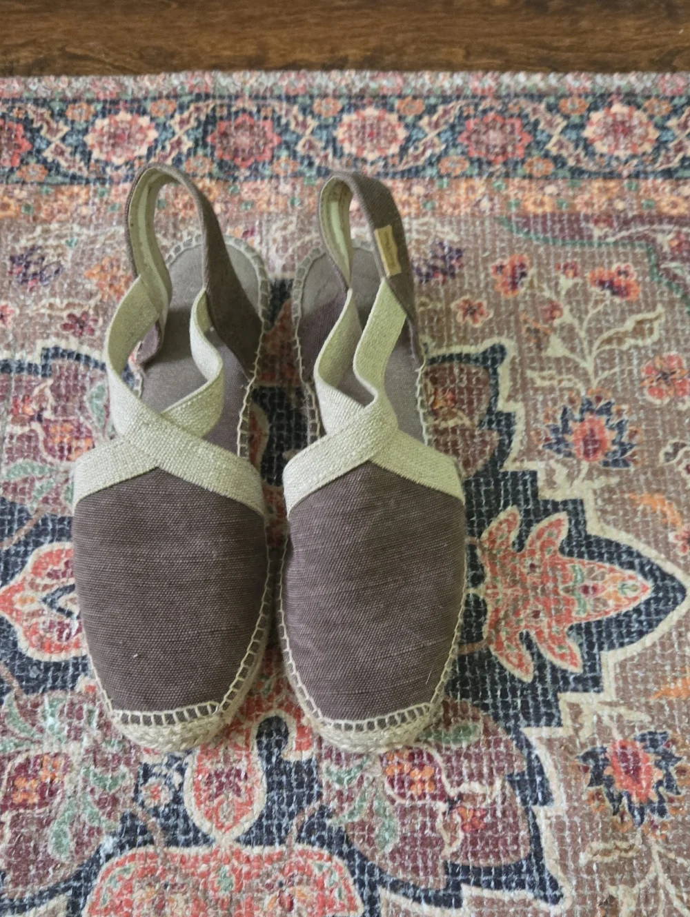 Women’s Brown Canvas Espadrille Slingbacks with Olive Straps